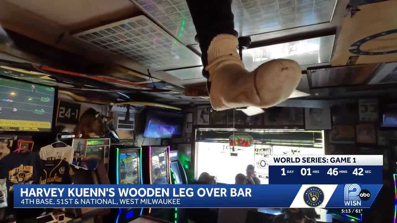 Prosthetic leg of '82 Brewers manager hangs in West Milwaukee bar — WISN 12 Milwaukee, Edinburg Sports news